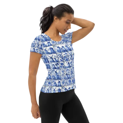 Cobalt Windmill on a Women's Athletic T-Shirt