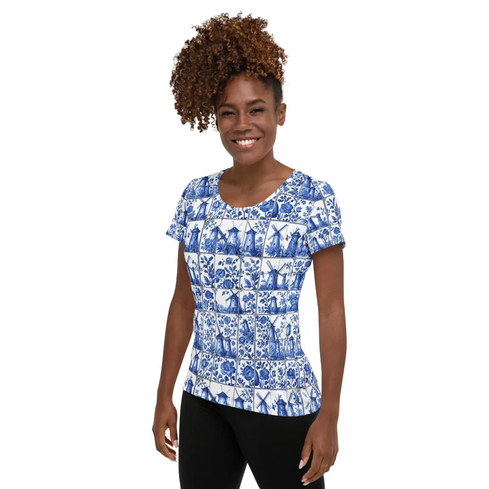 Cobalt Windmill on Women's Athletic T-Shirt — Left