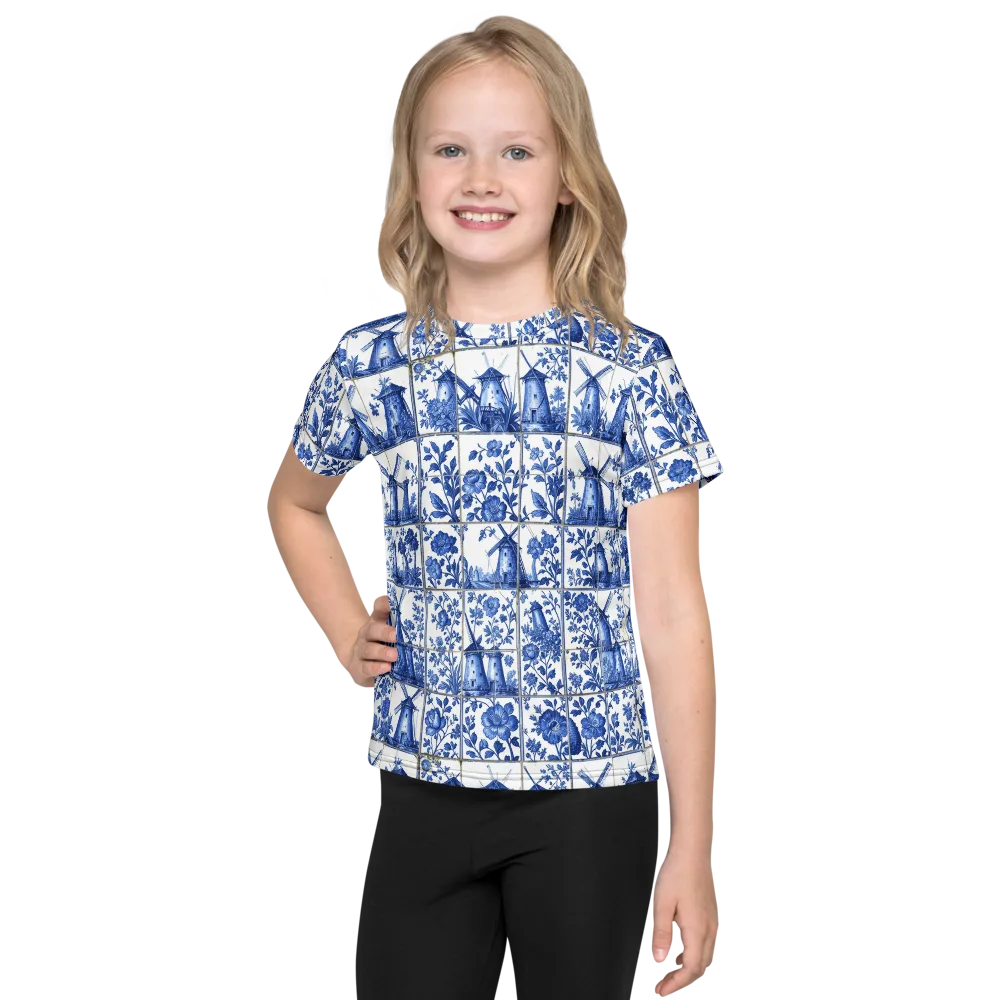 Cobalt Windmill on Kids Crew Neck T-Shirt — Front