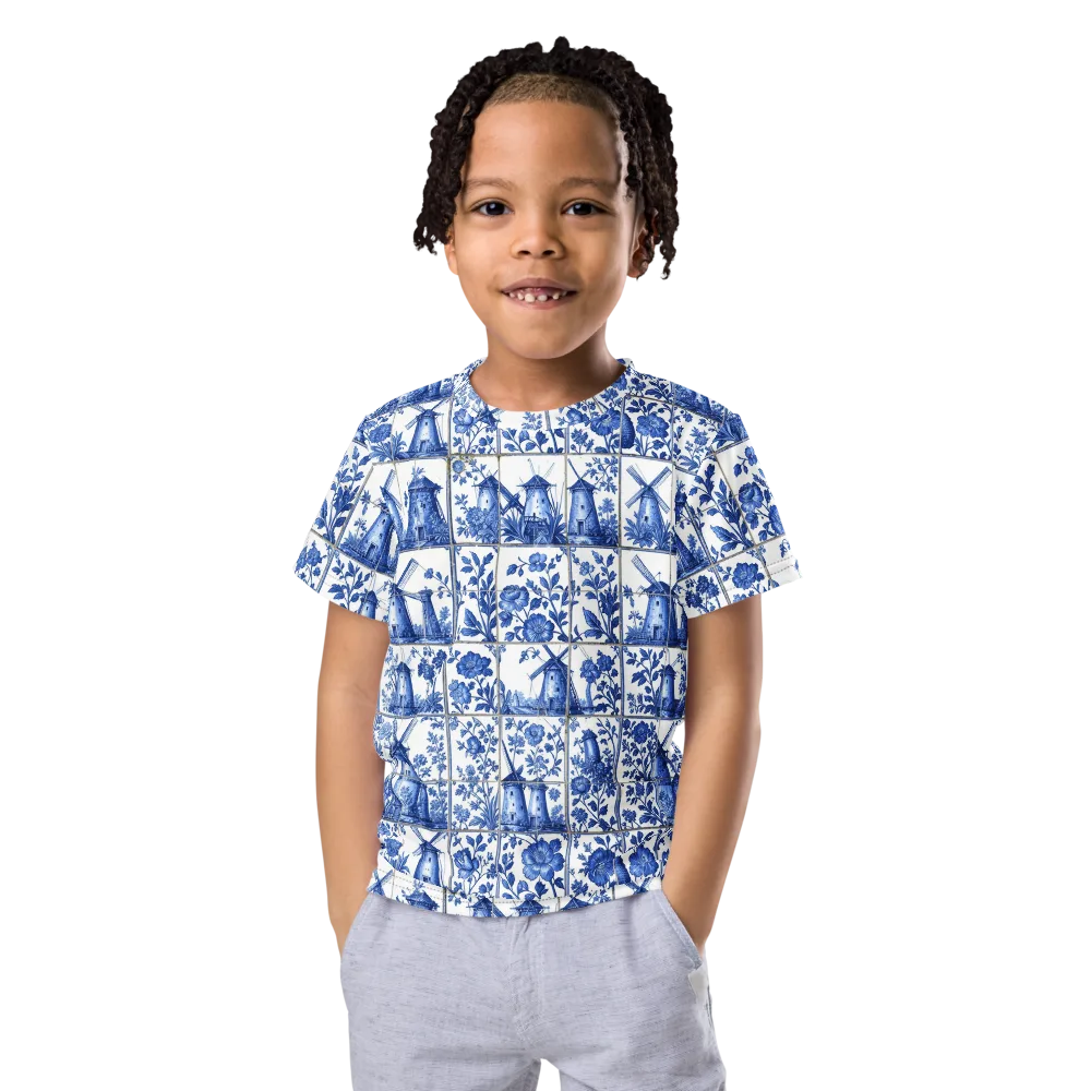 Cobalt Windmill on Kids Crew Neck T-Shirt — Front