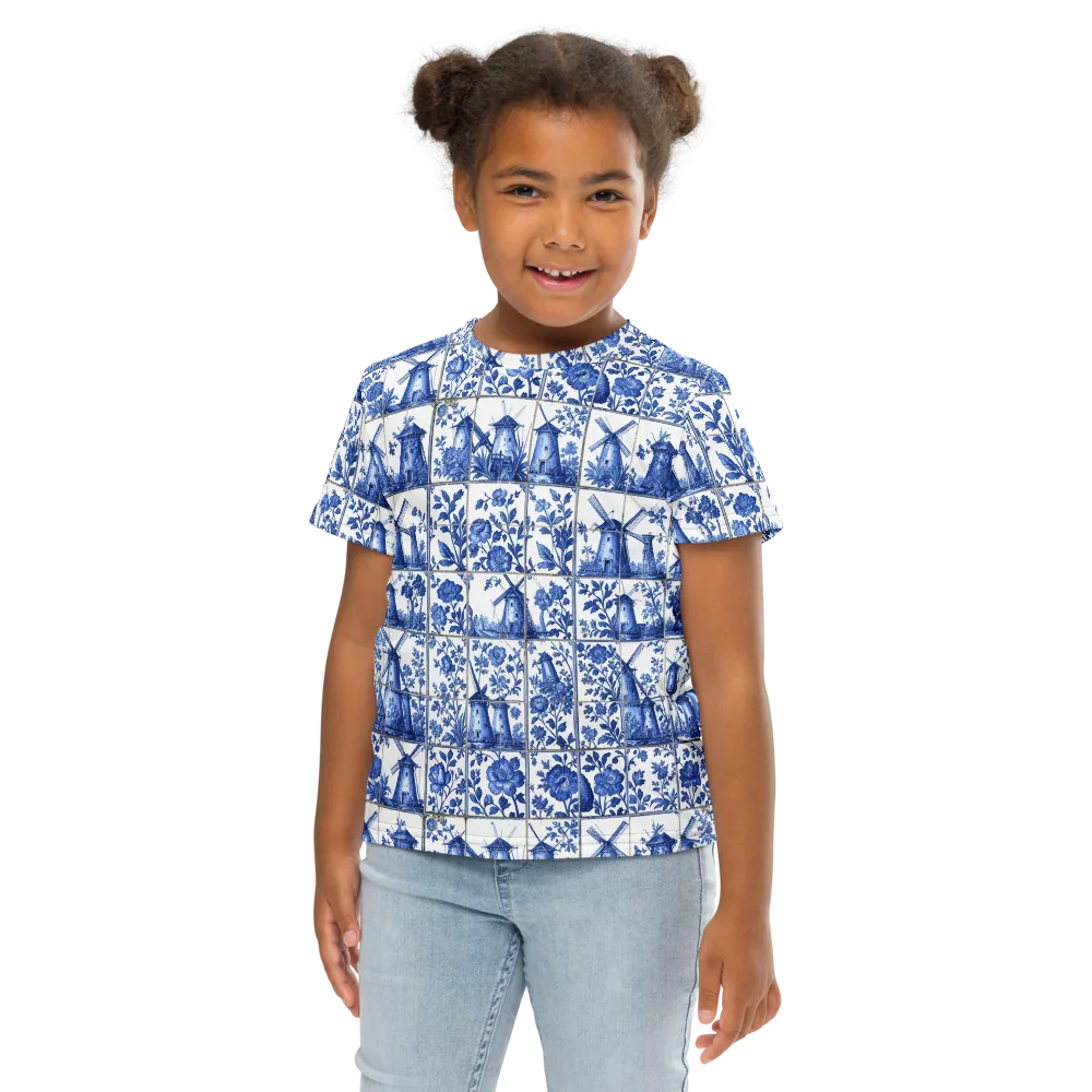 Cobalt Windmill on Kids Crew Neck T-Shirt — Front