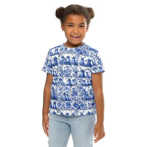 Cobalt Windmill on a Kids Crew Neck T-Shirt