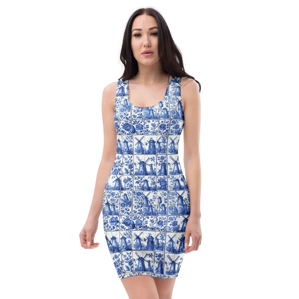 Cobalt Windmill on Bodycon Dress — Front