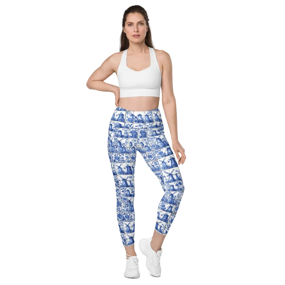 Cobalt Windmill on Leggings with Pockets — Front