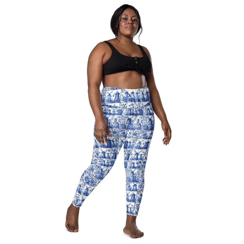 Cobalt Windmill on Leggings with Pockets — Front