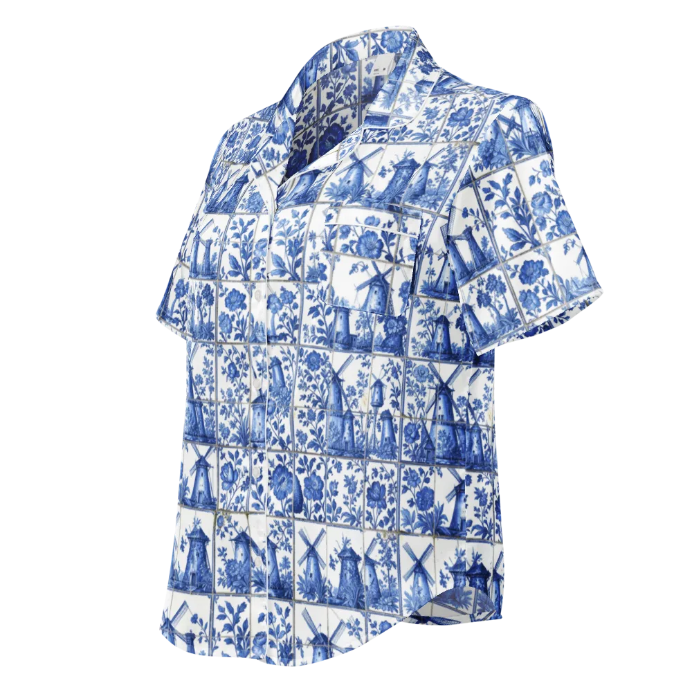 Cobalt Windmill on Women's Short Sleeve Pajama Top — Left Front