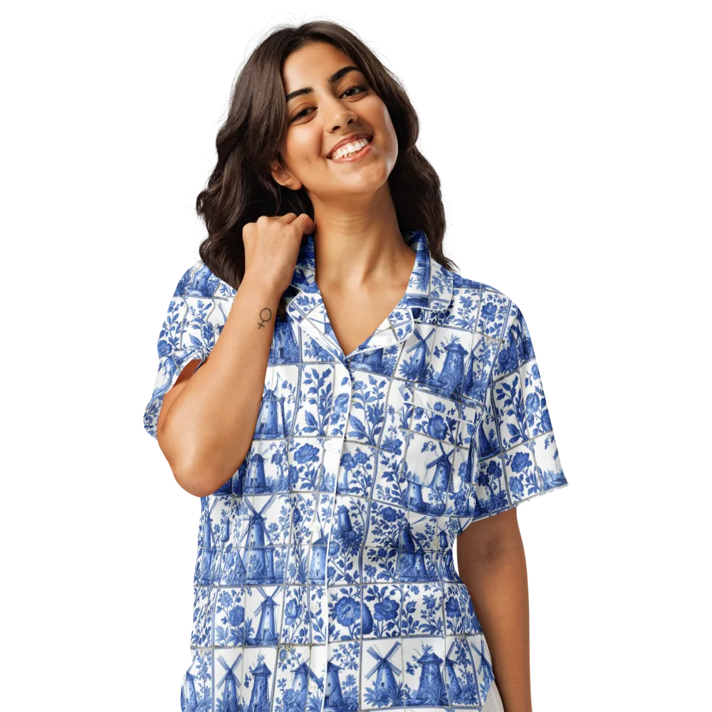 Cobalt Windmill on Women's Short Sleeve Pajama Top — Front