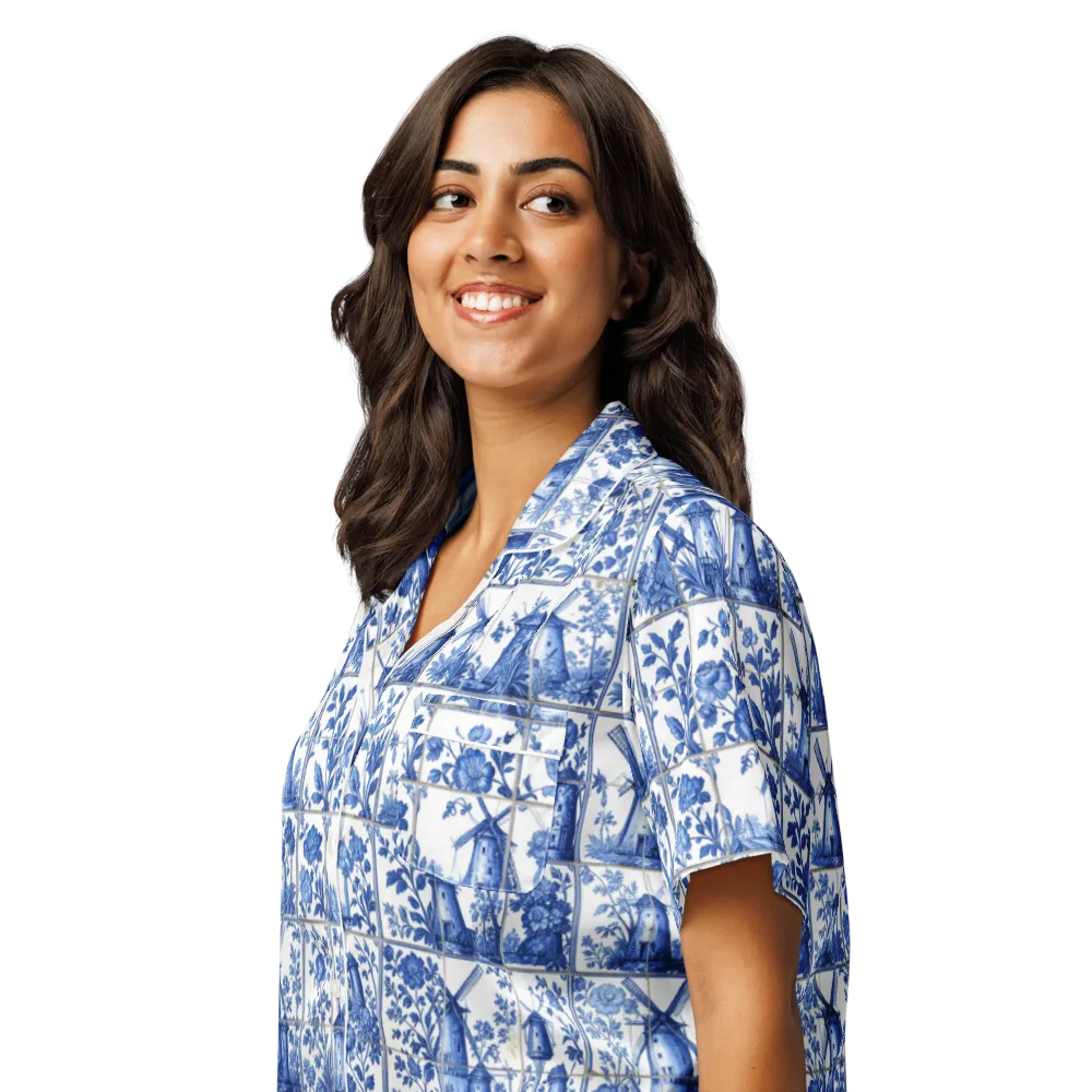 Cobalt Windmill on Women's Short Sleeve Pajama Top — Left Front