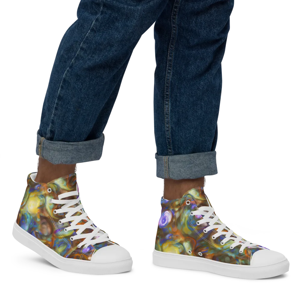 Iridescent Rapture on Men's High Top Canvas Shoes — Right