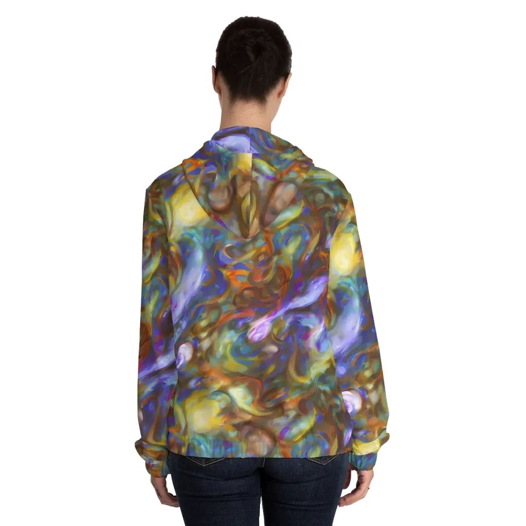 Iridescent Rapture on Women's Full-Zip Hoodie — Back On Person