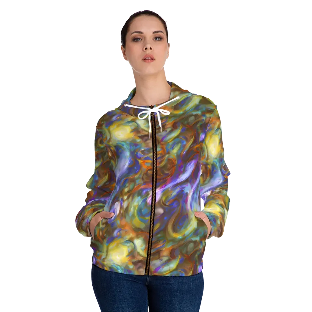Iridescent Rapture on Women's Full-Zip Hoodie — Front On Person