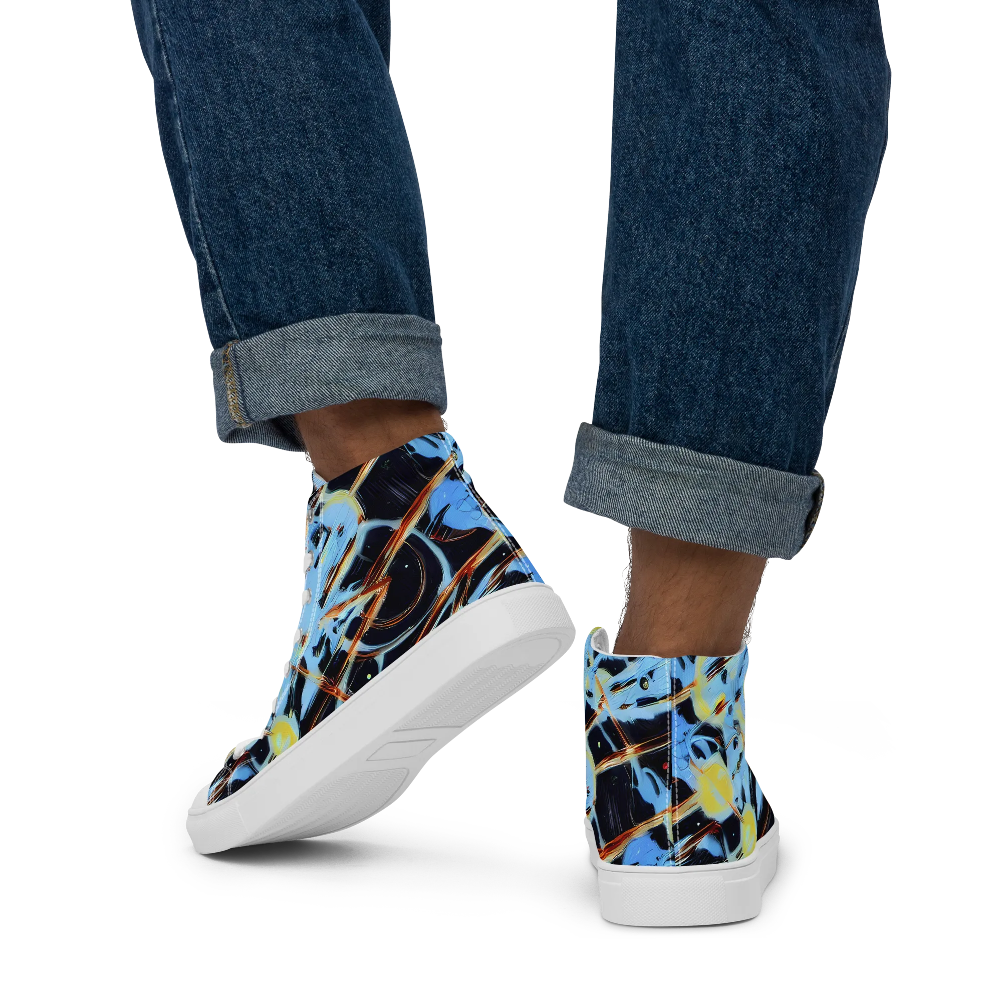 Nova Mosaic on Men's High Top Canvas Shoes — Back