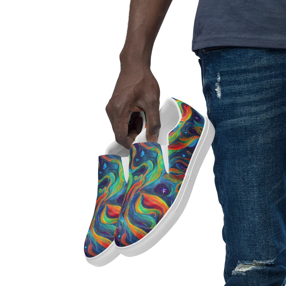 Firewater Swirl on Men's Slip-On Canvas Shoes — Left Front
