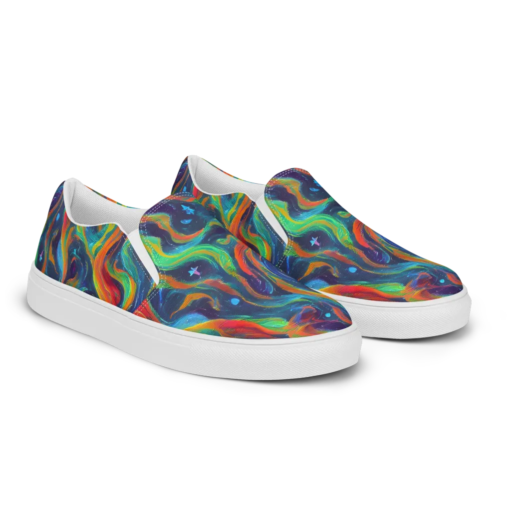 Firewater Swirl on Women's Slip-On Canvas Shoes — Right Front