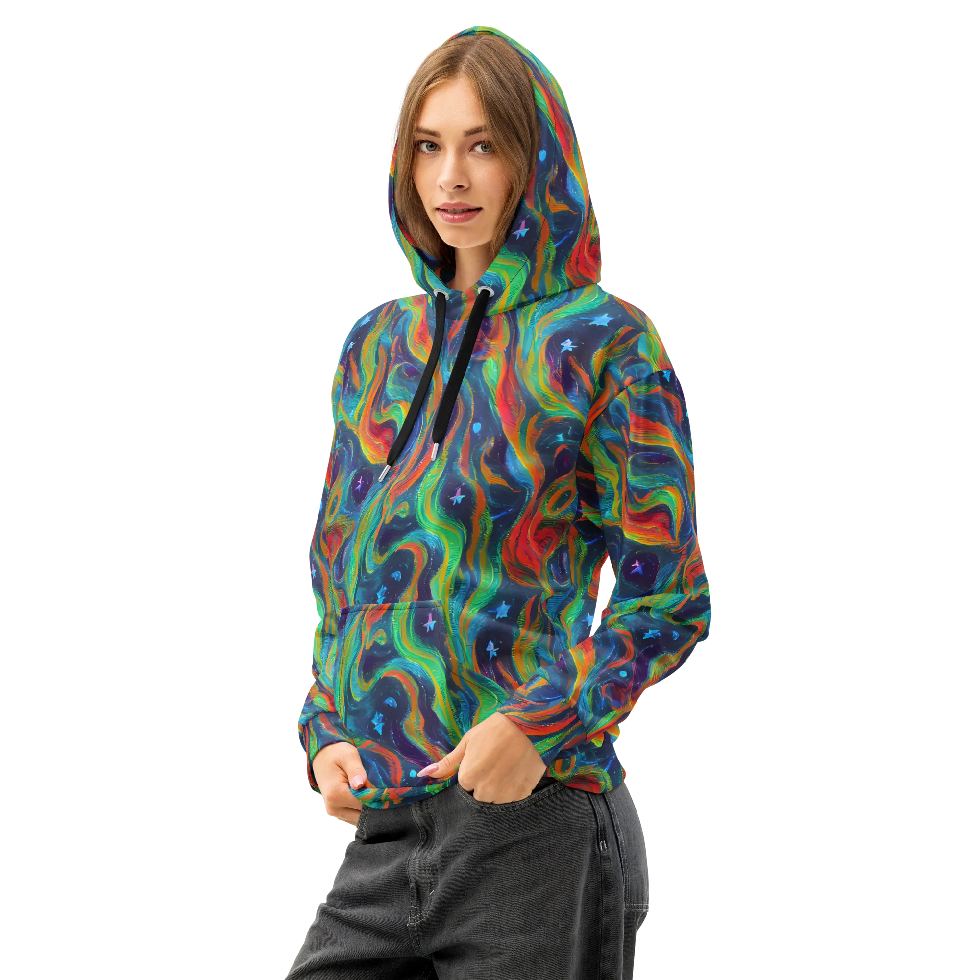 Firewater Swirl on Cotton Hoodie — Left Front