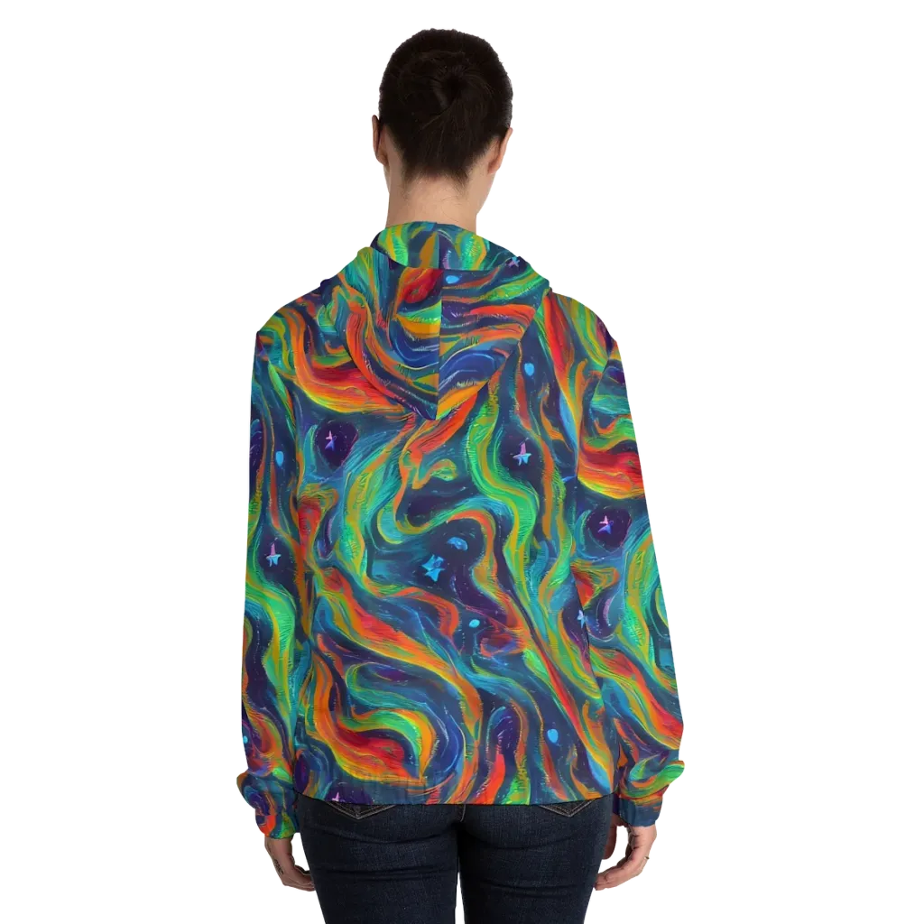 Firewater Swirl on Women's Full-Zip Hoodie — Back On Person