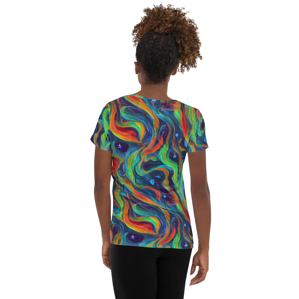 Firewater Swirl on Women's Athletic T-Shirt — Back