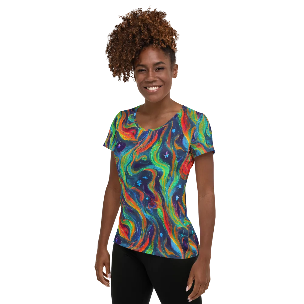 Firewater Swirl on Women's Athletic T-Shirt — Left