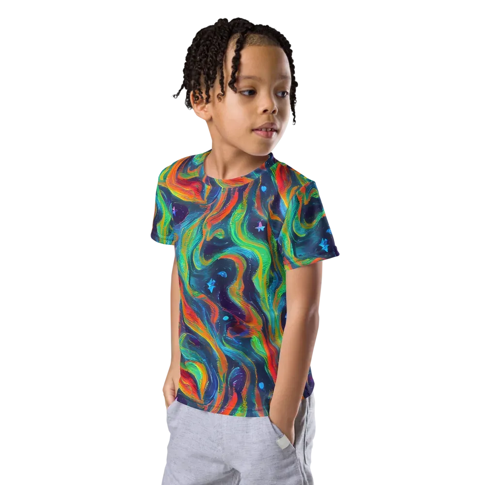 Firewater Swirl on Kids Crew Neck T-Shirt — Left Front