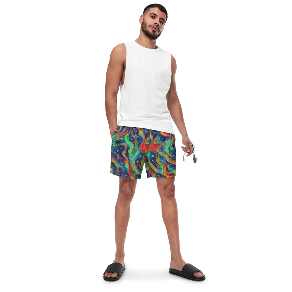 Firewater Swirl on Swim Trunks — Front
