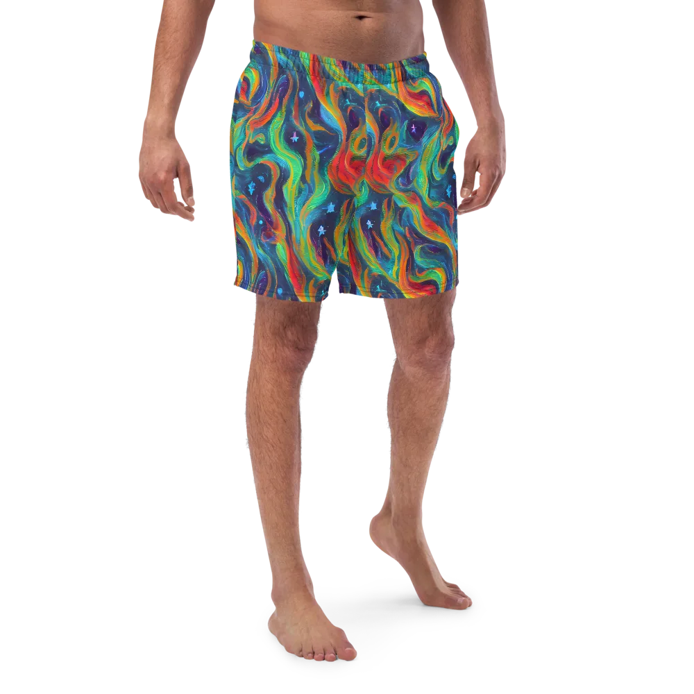 Firewater Swirl on Swim Trunks — Front