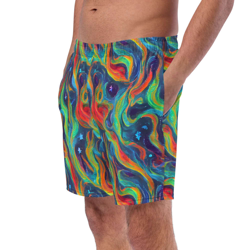 Firewater Swirl on Swim Trunks — Left Front