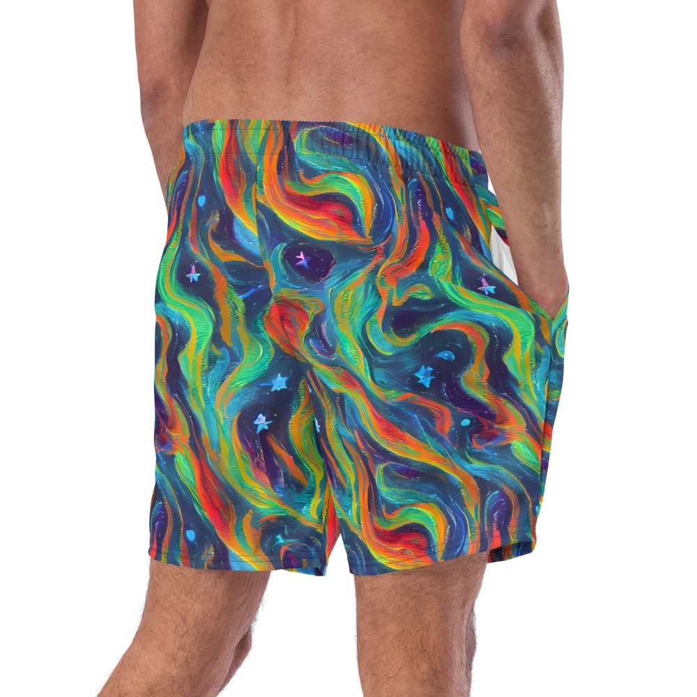 Firewater Swirl on Swim Trunks — Right Back