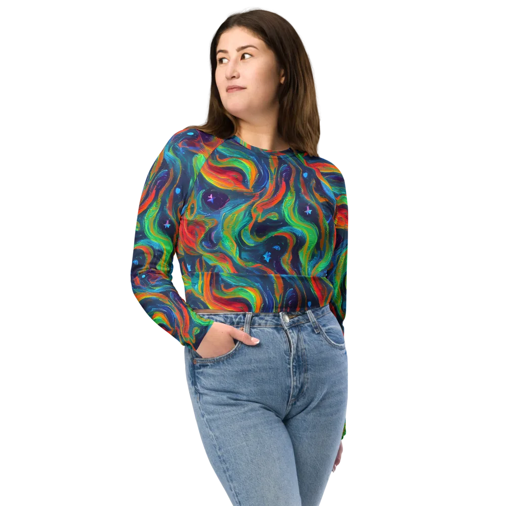 Firewater Swirl on Long Sleeve Crop Top — Front