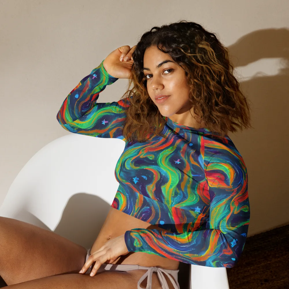 Firewater Swirl on Long Sleeve Crop Top — Left Front