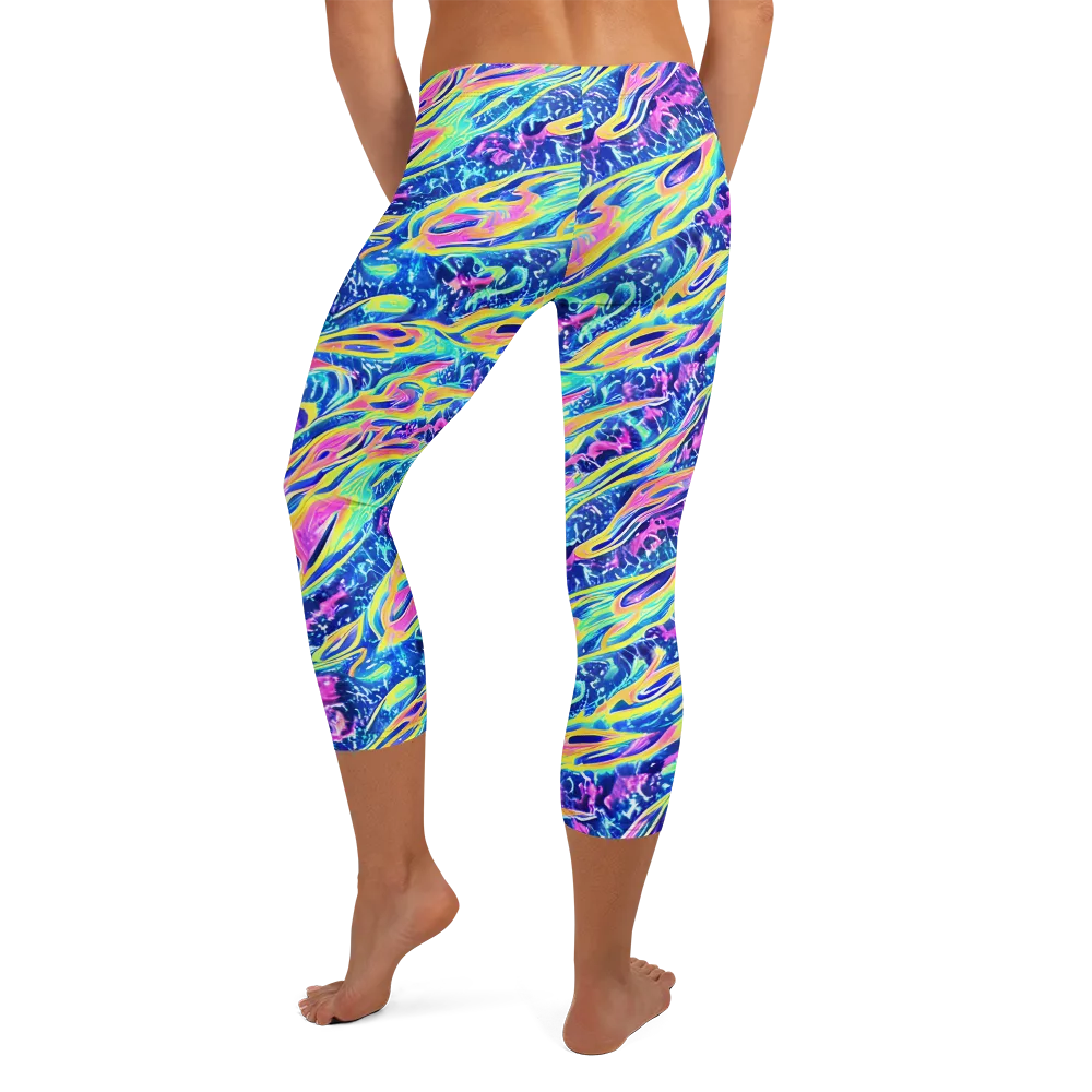 Luminous Rapids on Capri Leggings — Back