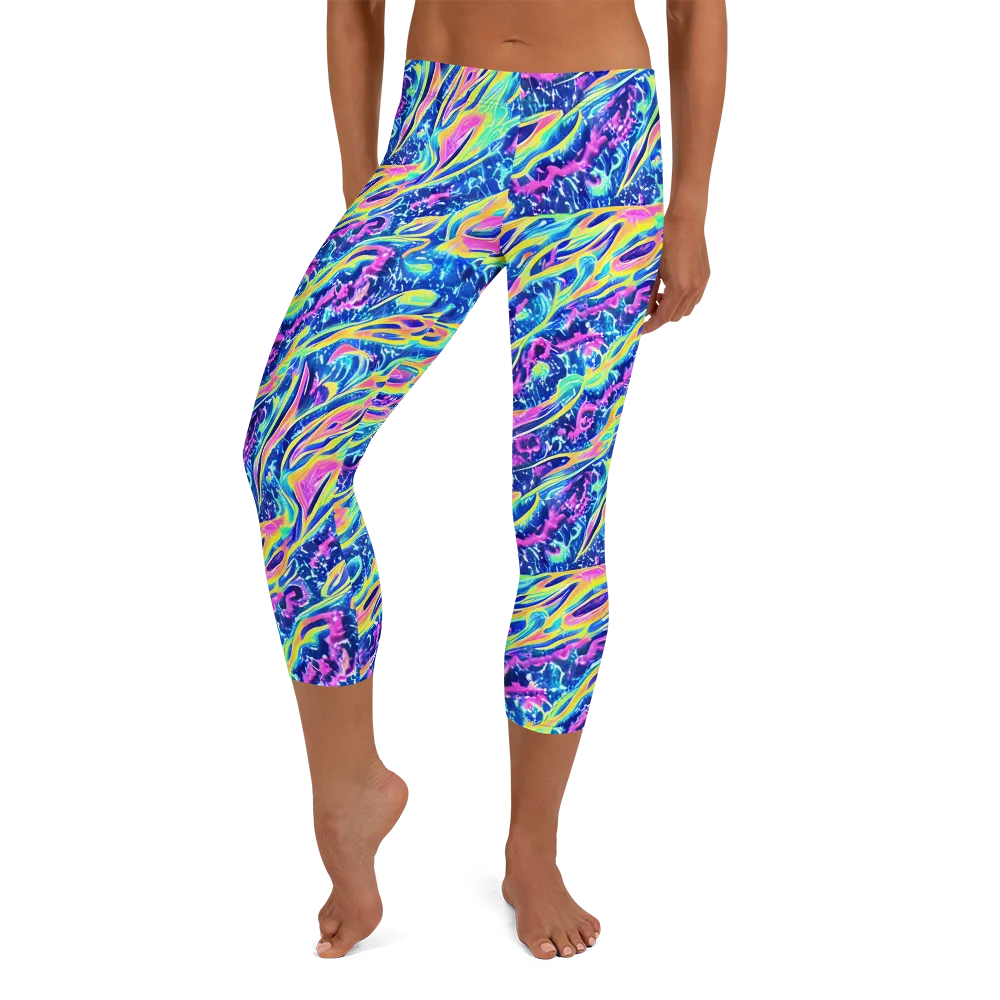 Luminous Rapids on Capri Leggings — Front