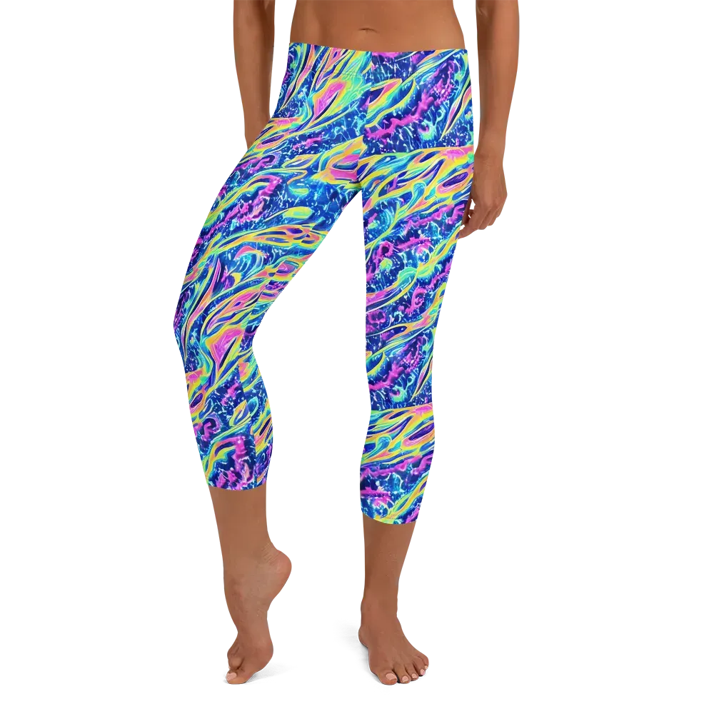 Luminous Rapids on Capri Leggings — Front