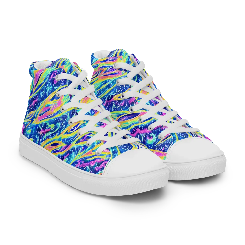 Luminous Rapids on Men's High Top Canvas Shoes — Right Front