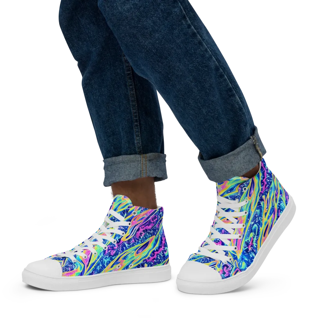 Luminous Rapids on Men's High Top Canvas Shoes — Left