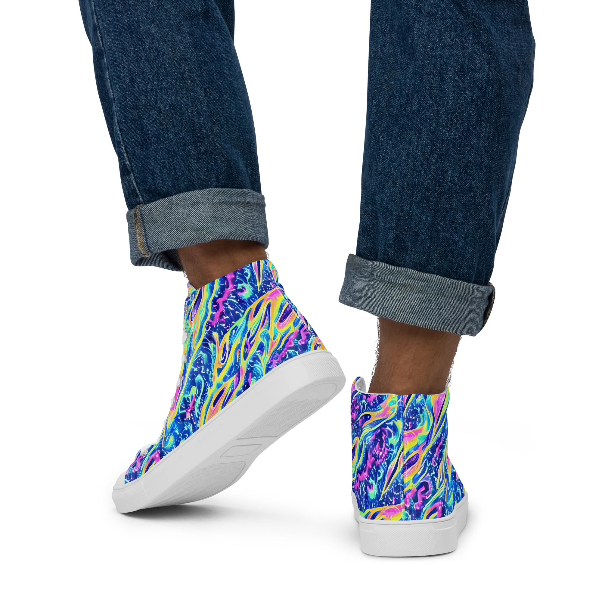 Luminous Rapids on Men's High Top Canvas Shoes — Back