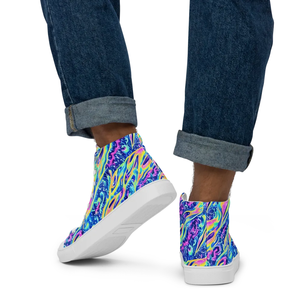 Luminous Rapids on Men's High Top Canvas Shoes — Back