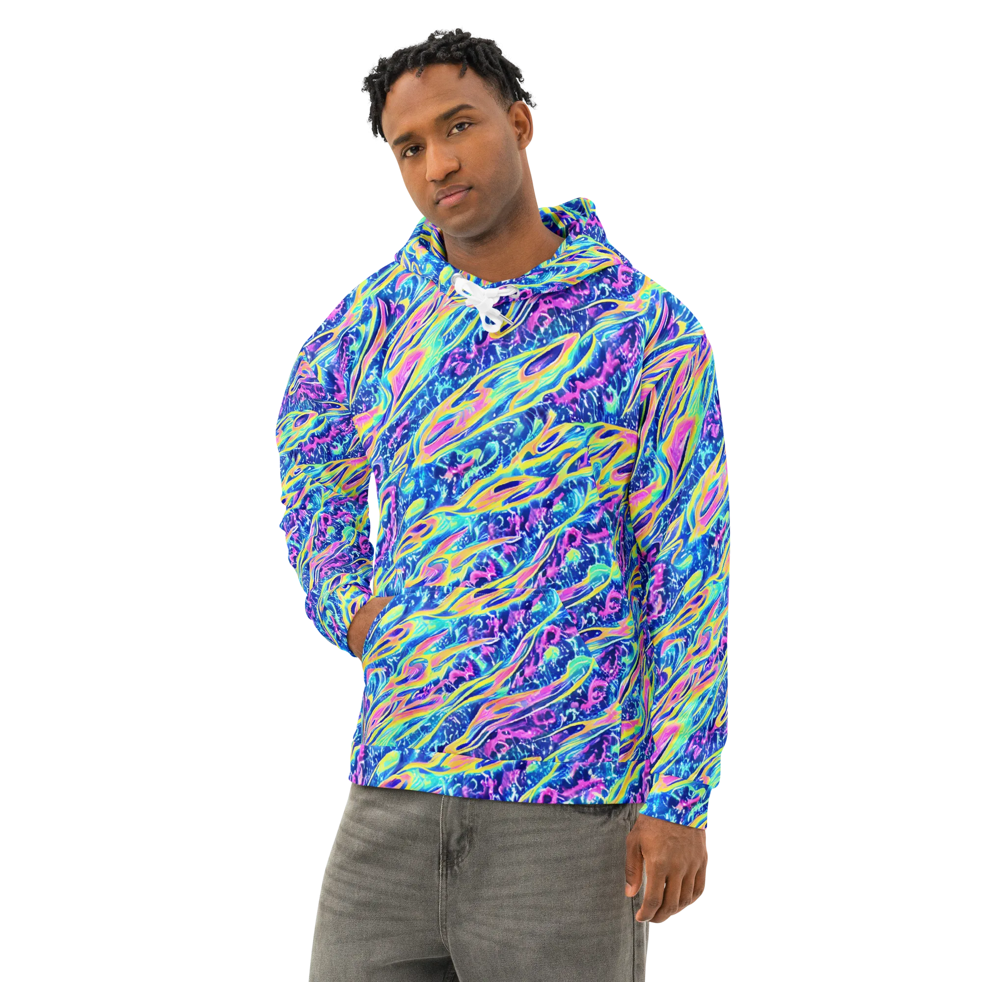 Luminous Rapids on Cotton Hoodie — Left Front