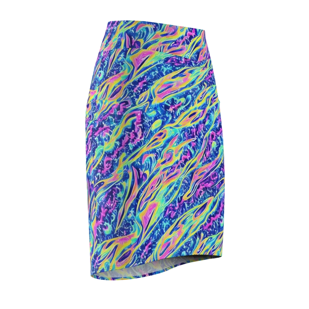Luminous Rapids on Pencil Skirt — Front Side