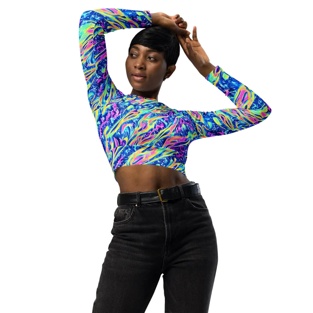 Luminous Rapids on Long Sleeve Crop Top — Front