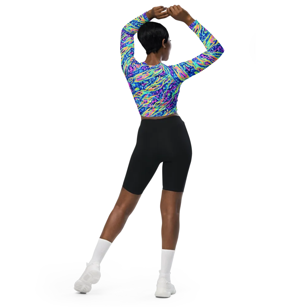 Luminous Rapids on Long Sleeve Crop Top — Back
