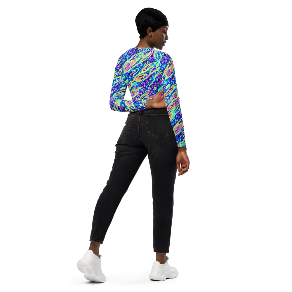 Luminous Rapids on Long Sleeve Crop Top — Right Back