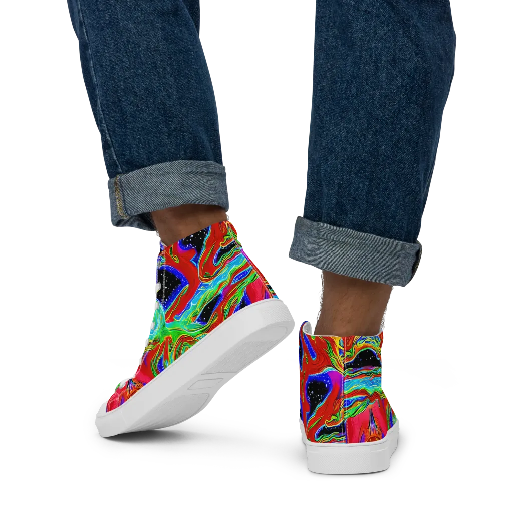 Galactic Torrent on Men's High Top Canvas Shoes — Back