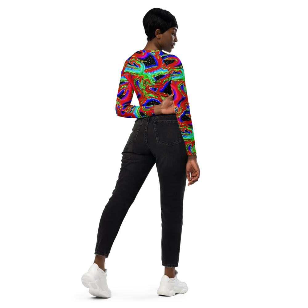 Galactic Torrent on Long Sleeve Crop Top — Right Back