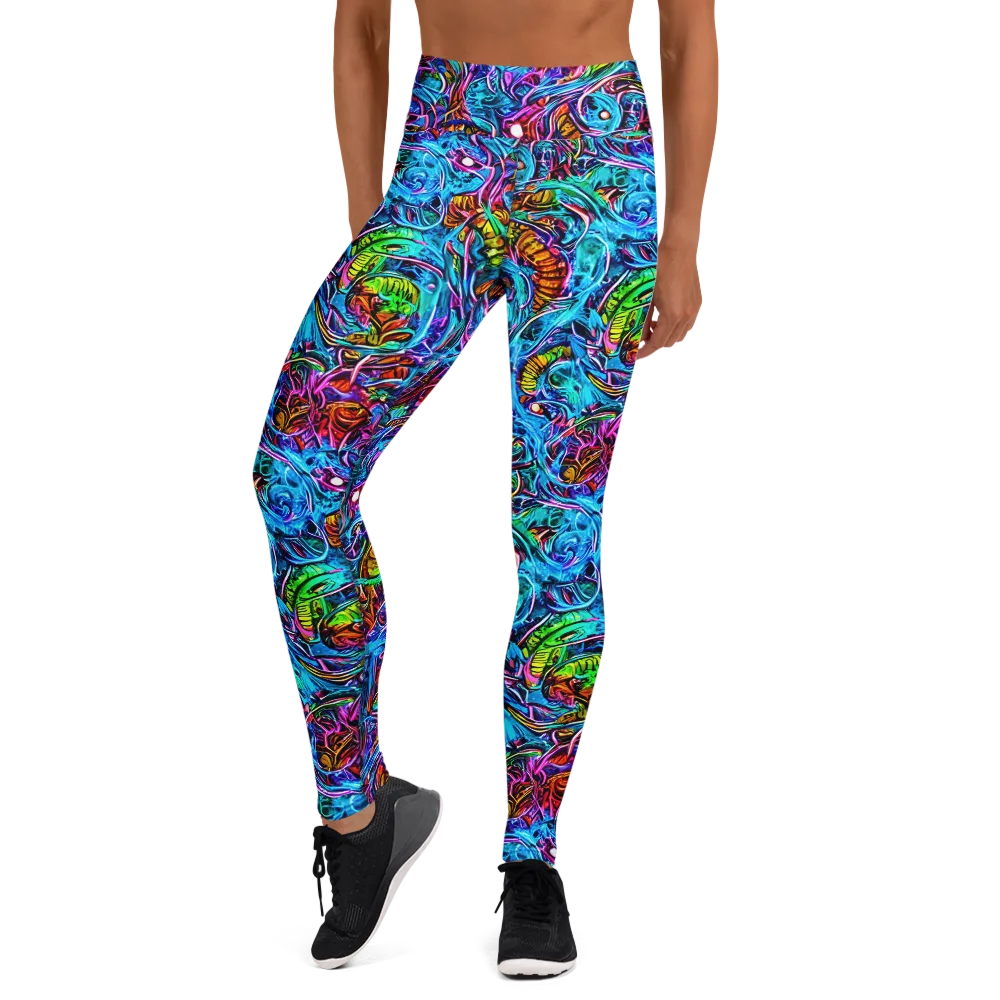 Synthetic Ocean on Yoga Leggings — Front