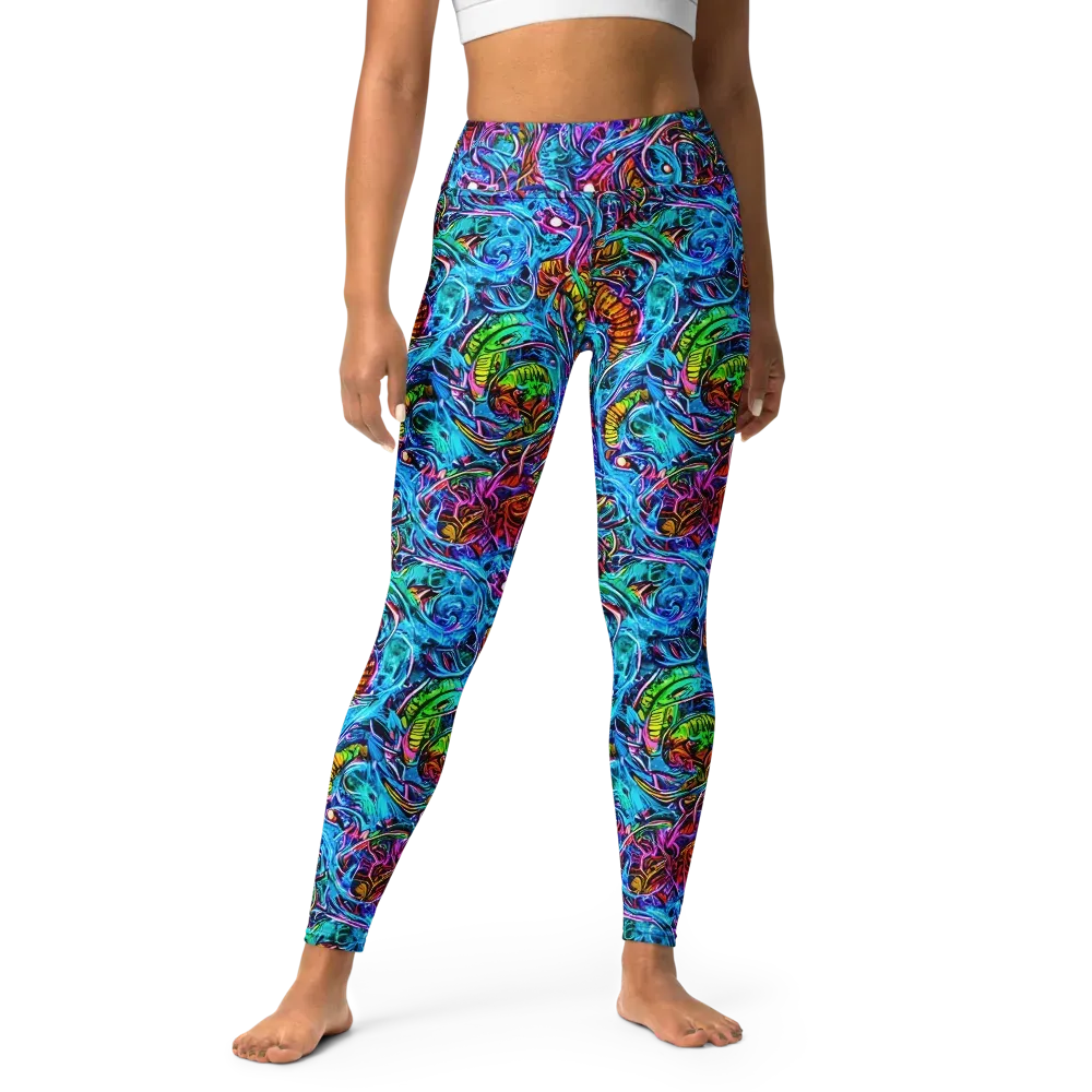 Synthetic Ocean on Yoga Leggings — Front
