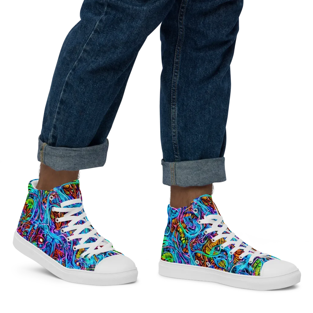 Synthetic Ocean on Men's High Top Canvas Shoes — Right
