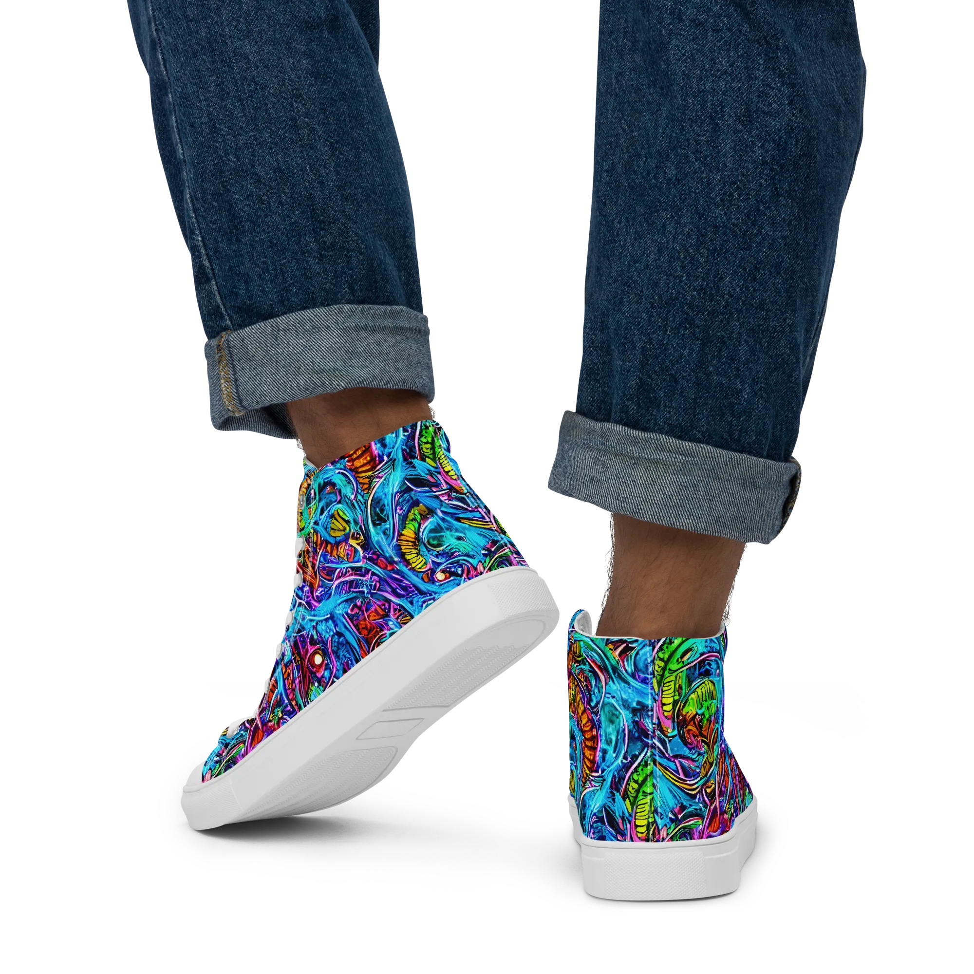 Synthetic Ocean on Men's High Top Canvas Shoes — Back