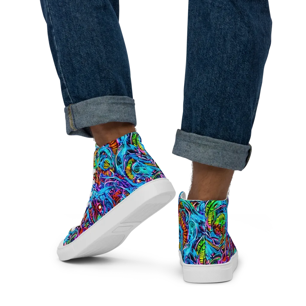 Synthetic Ocean on Men's High Top Canvas Shoes — Back