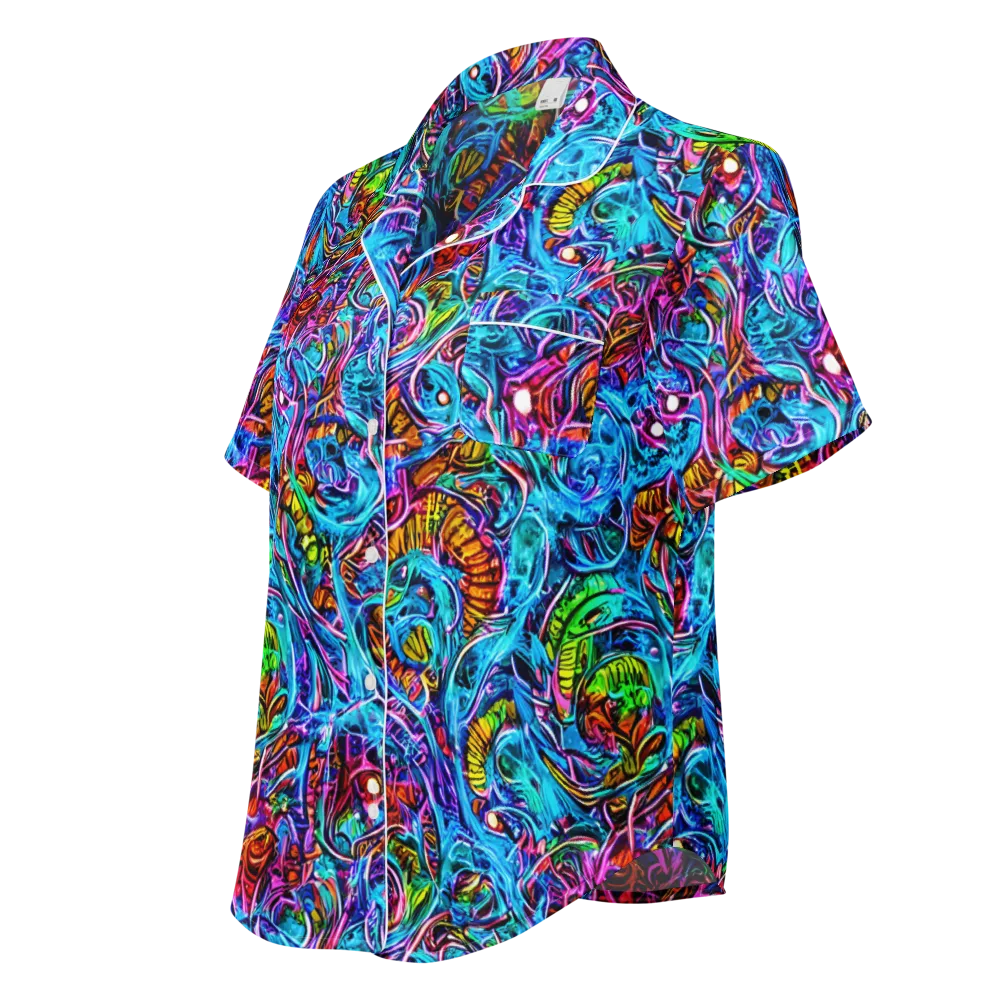 Synthetic Ocean on Women's Short Sleeve Pajama Top — Left Front