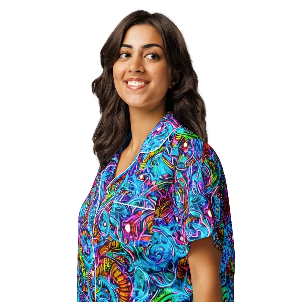 Synthetic Ocean on Women's Short Sleeve Pajama Top — Left Front